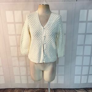 Lauren Ralph Lauren White Exclusive Hand Knit V-Neck Cardigan Petite Medium